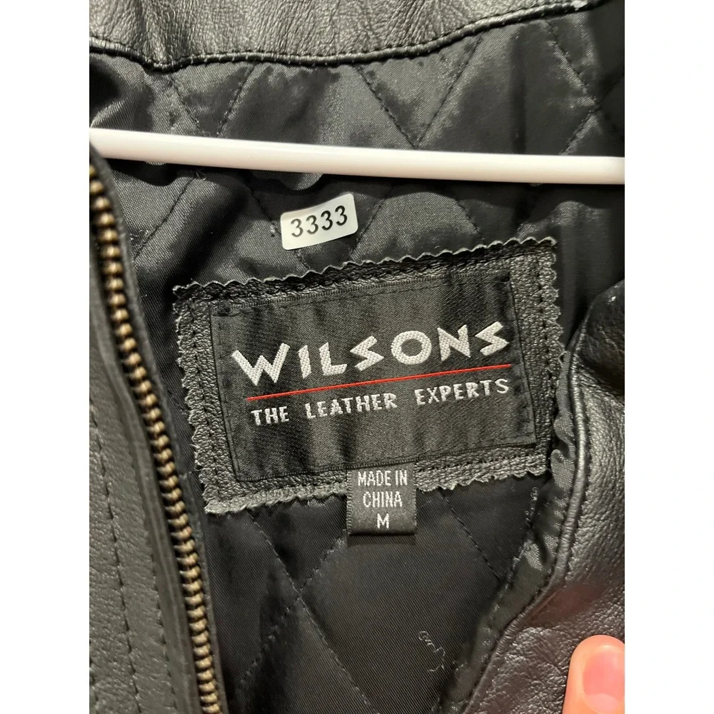 Wilsons The Leather Experts Mens Black Leather Quilted Lining Parka Jacket M